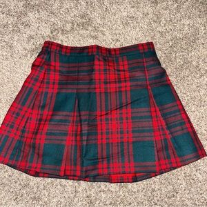 Classic Prep Red and Green Plaid Skirt